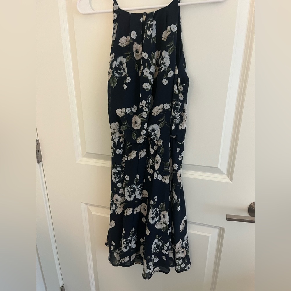 Blue Floral High Neck Dress